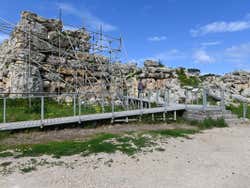 Scaffolding in front of the Ggantija archaeological dig
